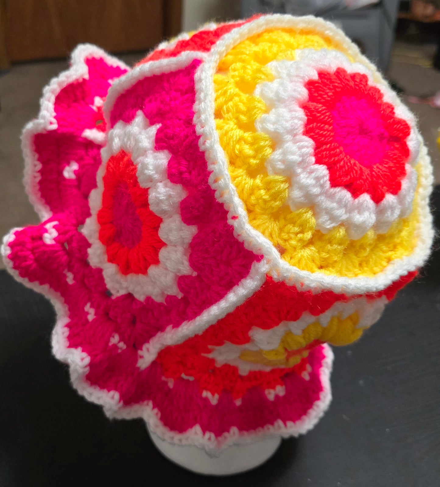 Crochet granny square bucket hats